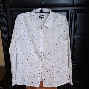 Talbots Gold Polka Dot Shirt NWT L 10 PETITE